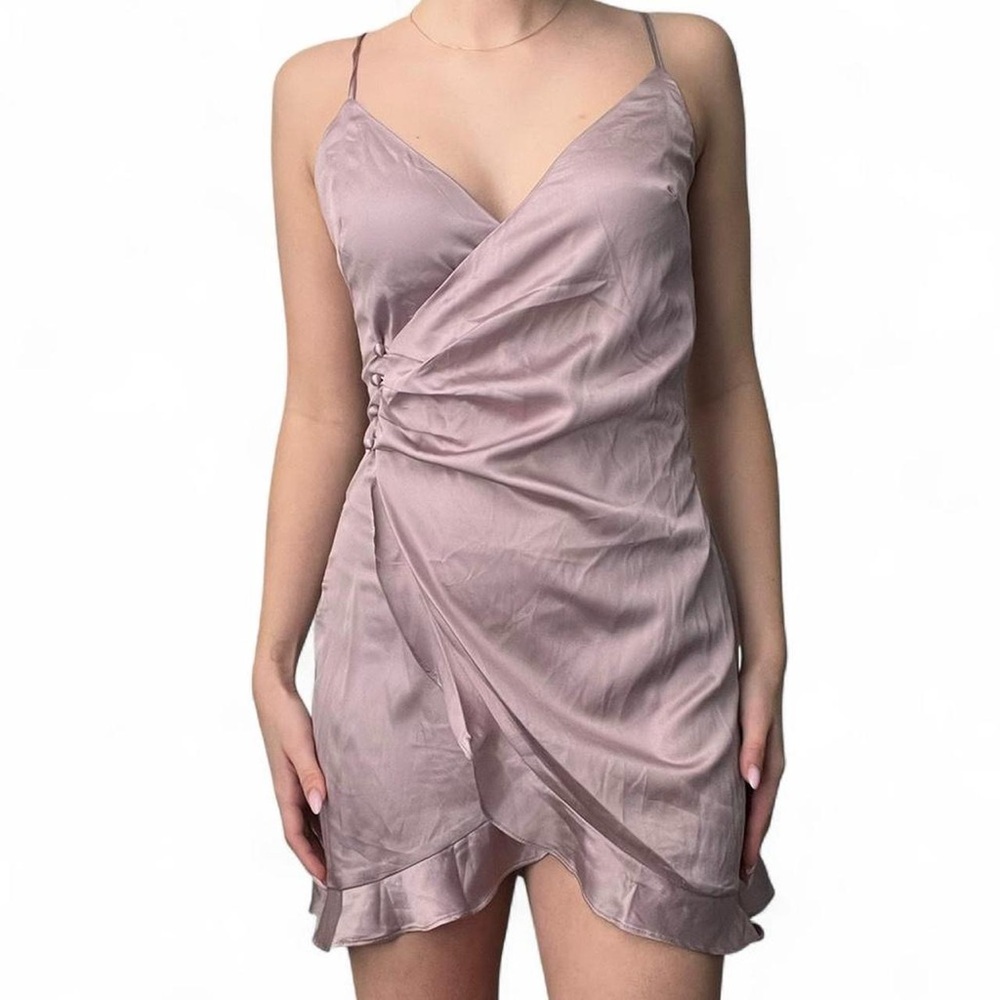 Fashion Nova Satin Wrap Mini Dress - Lavender